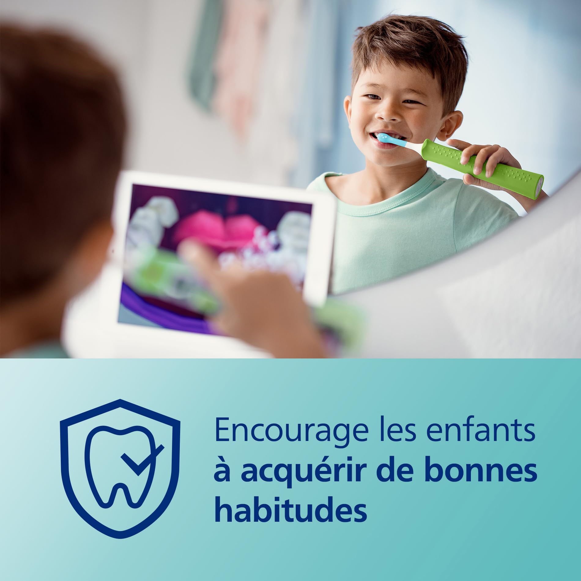 Philips Sonicare For Kids, brosse à dents électrique sonique avec appli, pour enfants de 3 ans et plus, avec KidTimer et KidPacer pour un brossage minutieux, vert, modèle HX6352/11