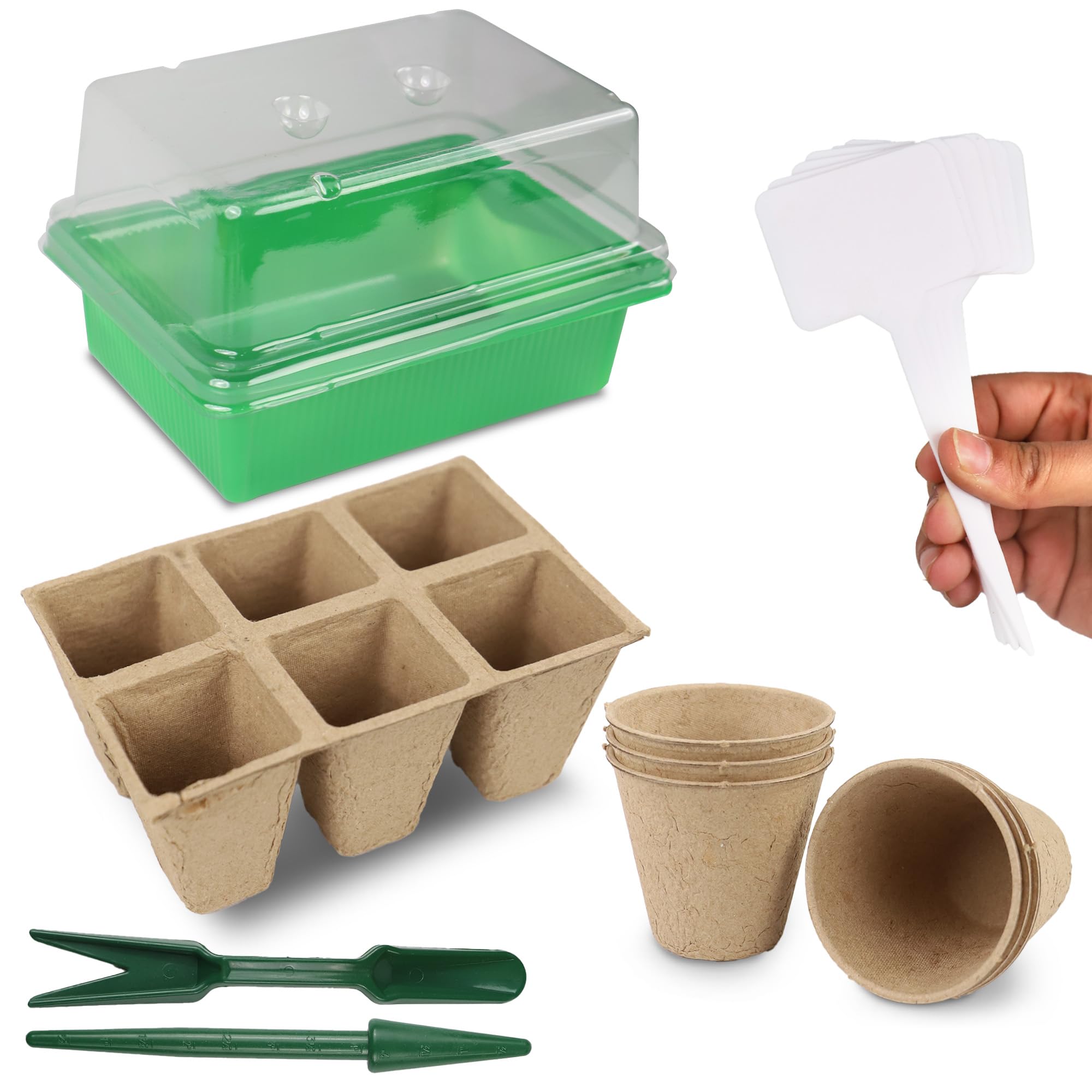 Dekton Seed Starter Kit 20x14.5x6CM – Compact Eco-Friendly Tray with Clear Lid, Paper Pots & Trays for Seeds, Herbs & Cuttings