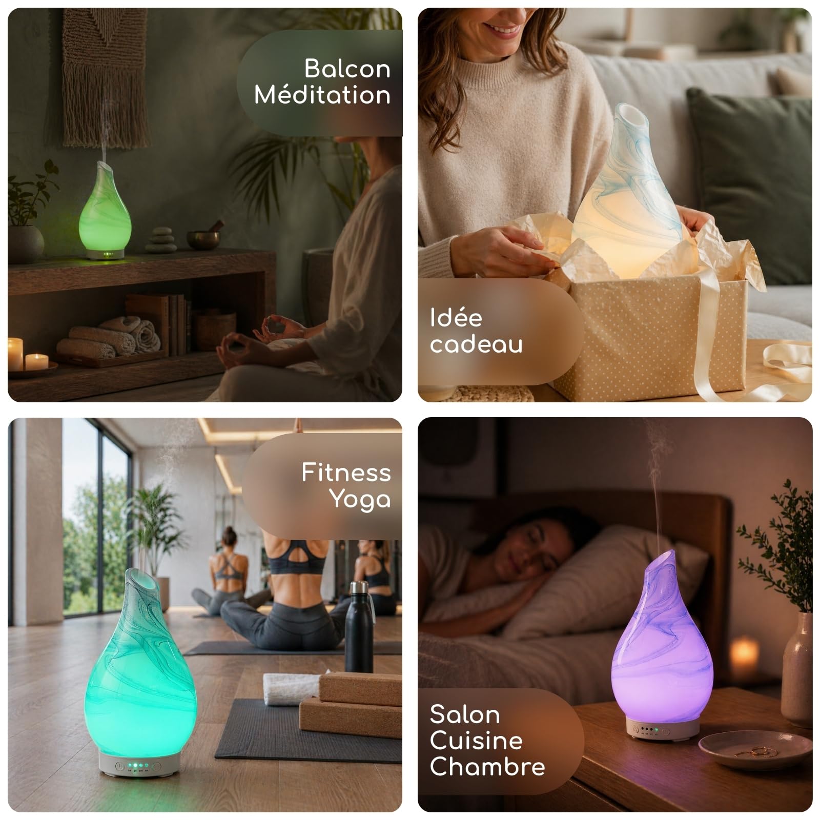Zen'Aroma Difusor de Aceite Esencial Yangtze – Difusor ultrasónico de aromaterapia en frío – Difusor eléctrico humidificador – Cristalería con diseño Decorativo e iluminación LED Personalizable