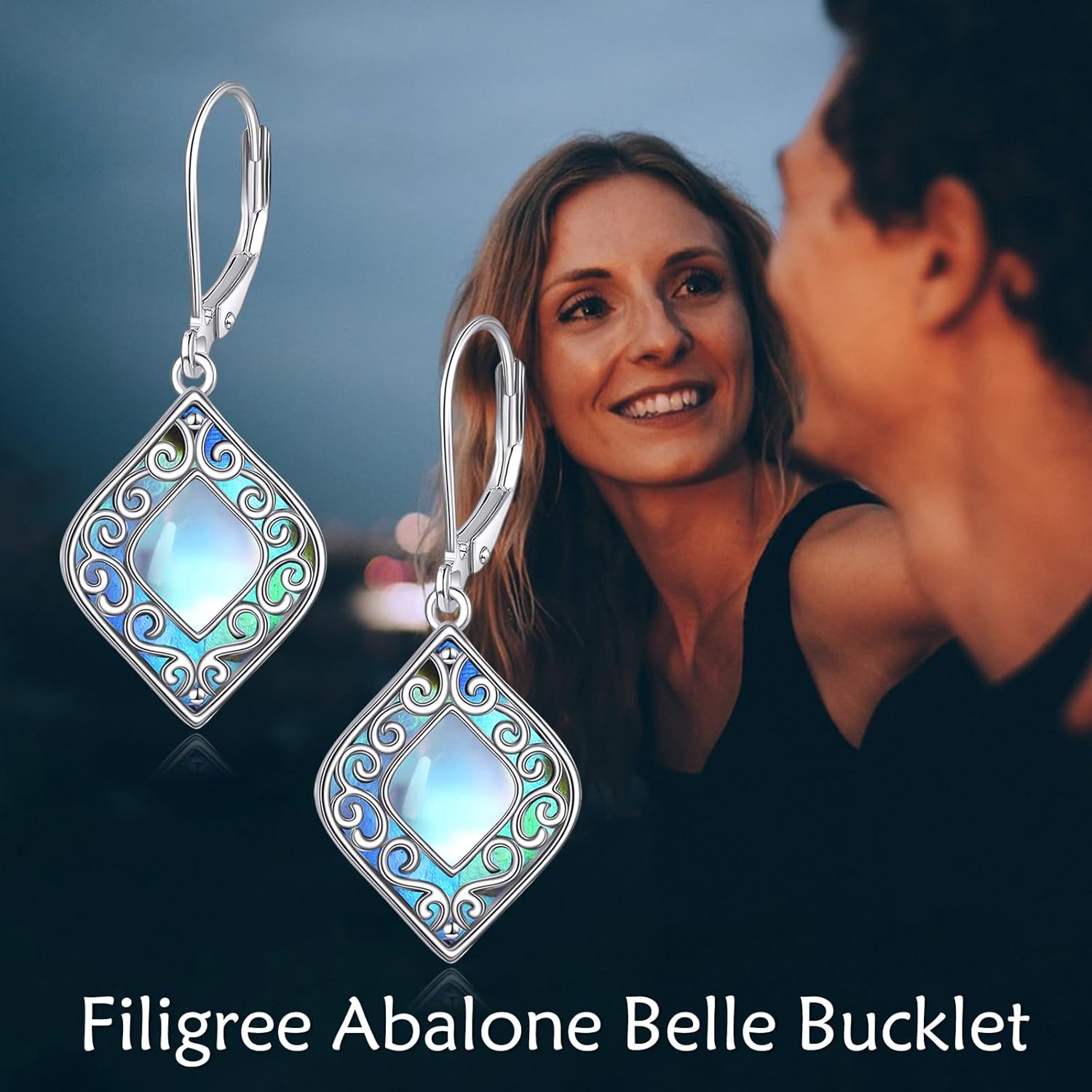 Filigree Teardrop Drop Dangle Earrings for Women 925 Sterling Silver Moonstone Leverback Earrings Abalone Jewelry Gifts - Image 5