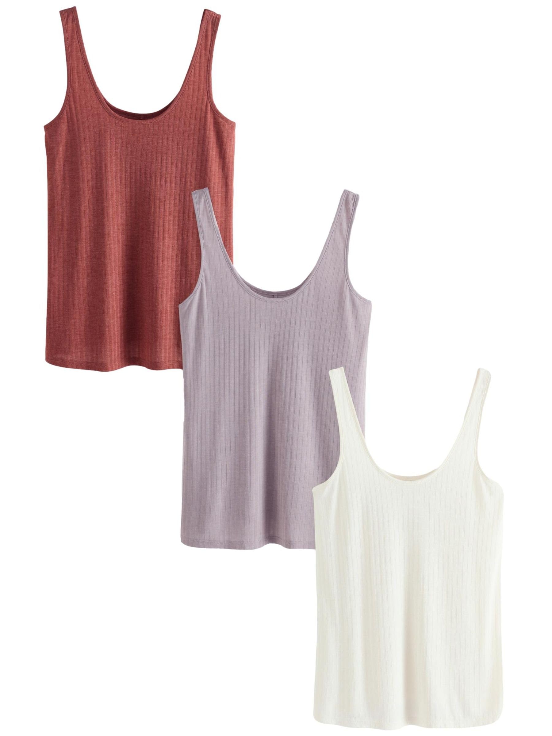 NEXT Mujeres Pack de 3 camisetas acanaladas de tirantes holgadas con cuello redondo