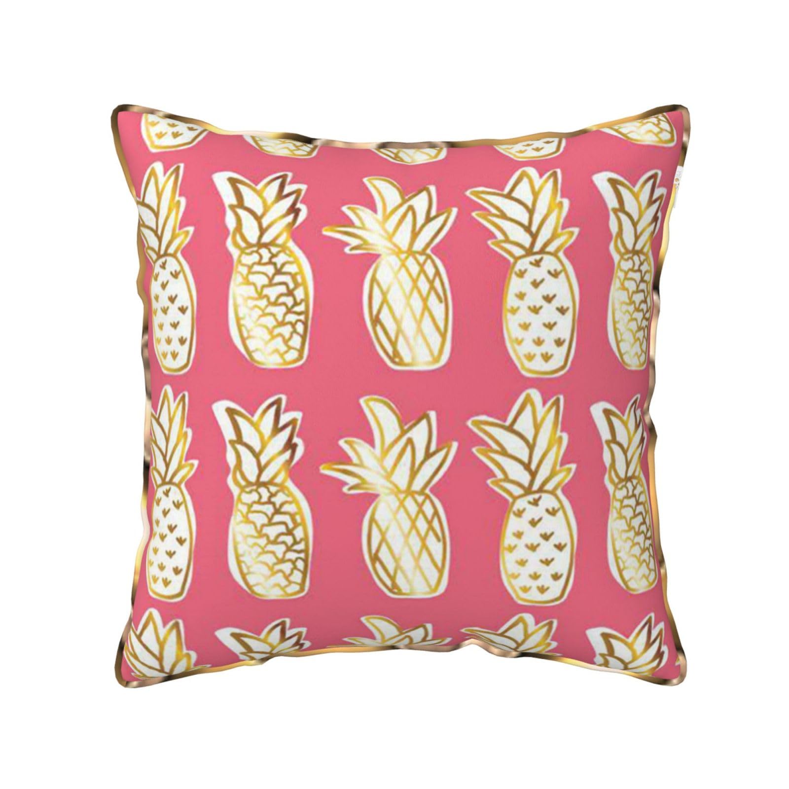 AUBKFELD Pineapple Printed Velvet Cushion Cover 50x50 CM with Gold Edging Strip, Square Pillowcase Soft Throw Pillow Covers Case Decorative for Living Room Sofa Couch Bed Bench