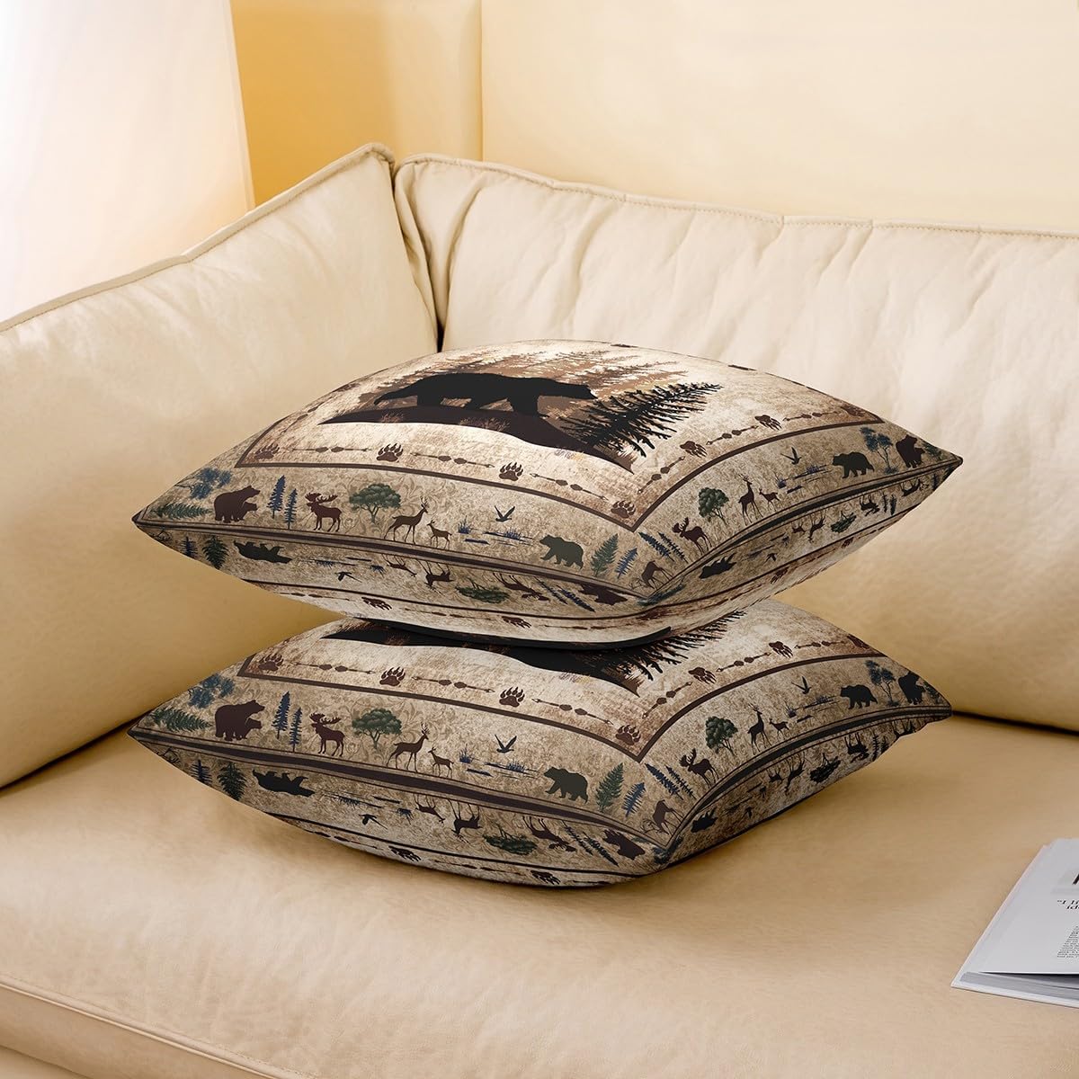 Feelyou Bear Throw Hunting Pillow Covers 22 x 22-Inch Set of 2 Reversible image 3