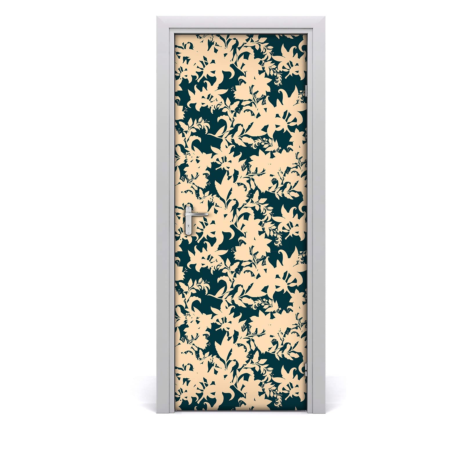 Fleurs vintage beige autocollant de porte imperméable et repositionnable 77x200