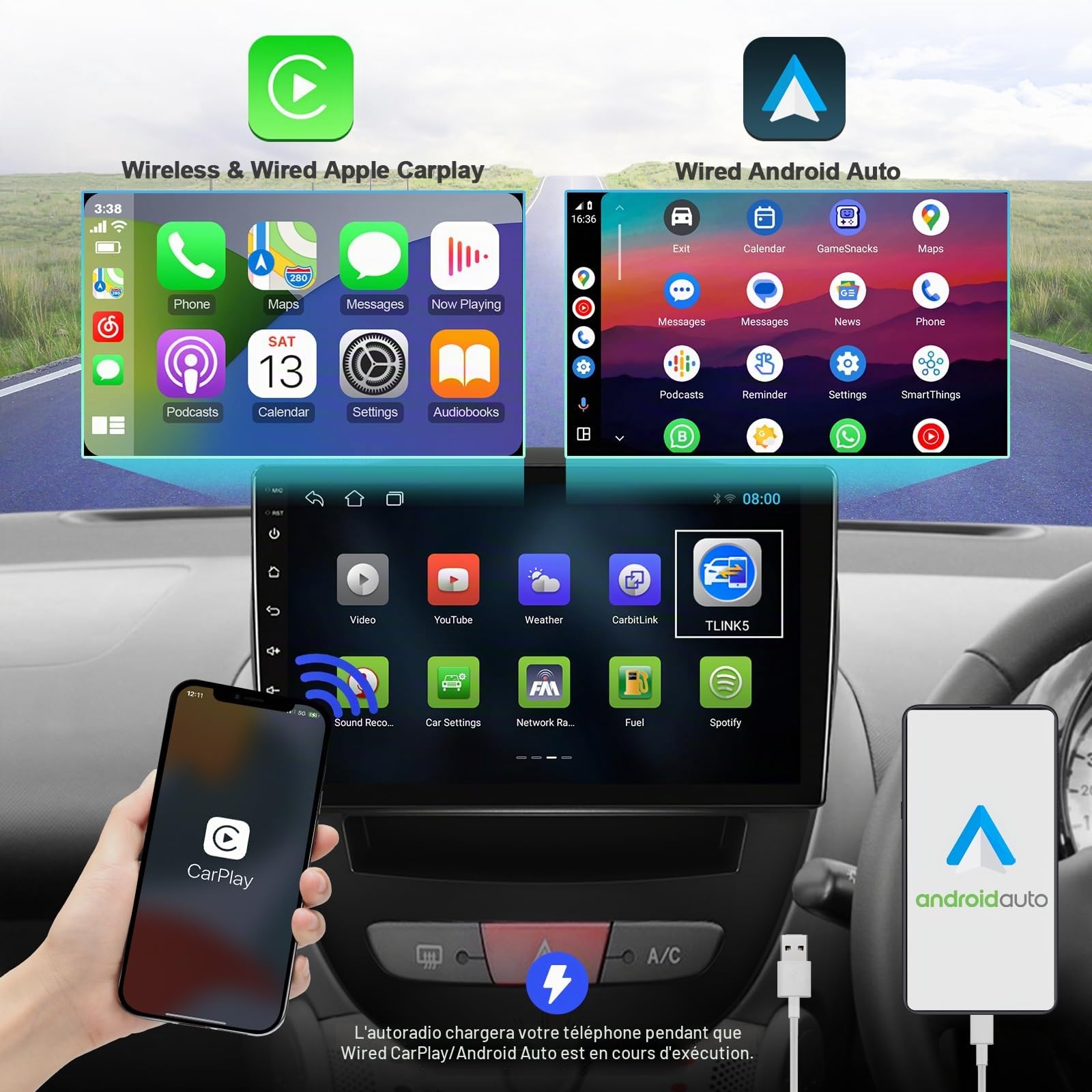 2G 64G Android 14 Car Stereo Android Multimedia Radio for Peugeot 107/Toyota Aygo/Citroen C1 2004-2014 Wireless Carplay, Android Auto GPS Navigation SWC+ Backup Camera