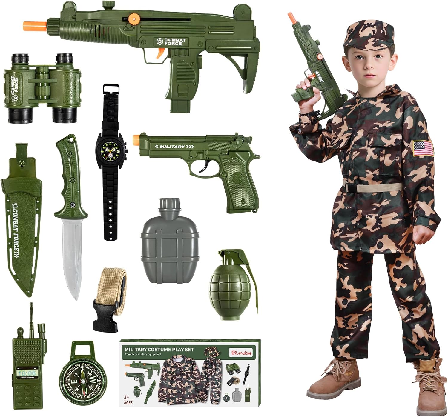 Army Costume for Boys, Military Army Pretend Play Set, Halloween Gifts Military Soldier Costume for Kids 3-5 5-8 8-10 - Image 8