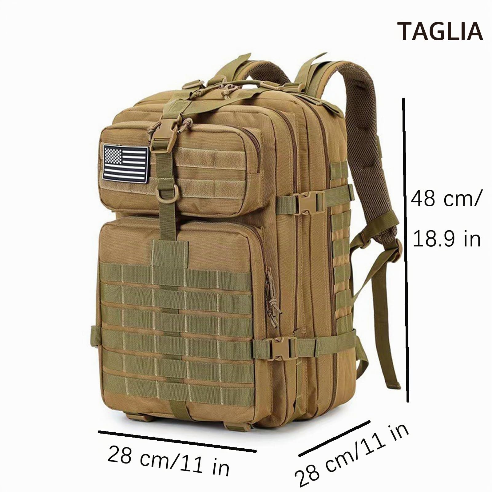 Zaino da Viaggio 45 Litri Capiente Zaino Militare Tattico da Uomo Impermeabile Multitasche Borsa Tattica da Trekking, Caccia (nero)