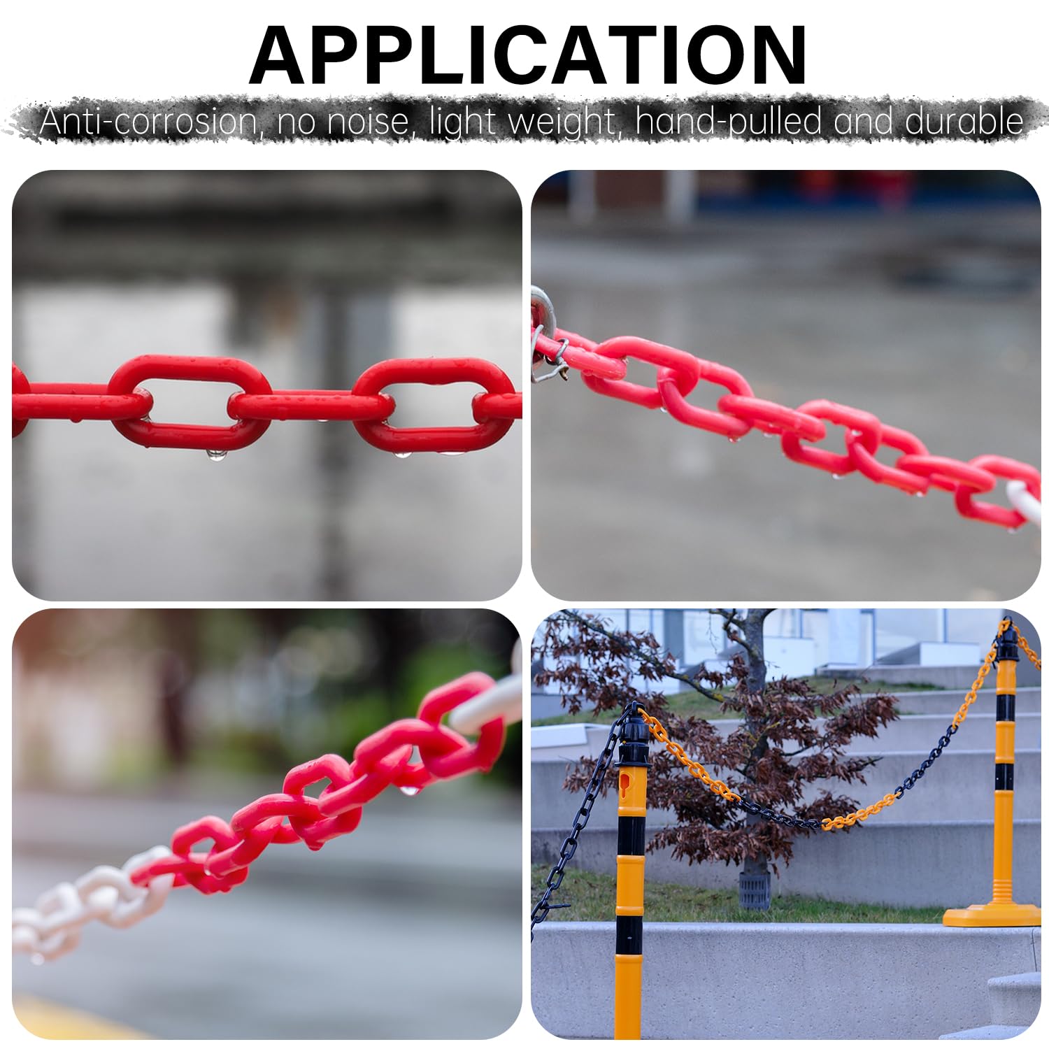 Chaîne de signalisation de 30,5 m en plastique, chaîne de sécurité noire/jaune, chaînes de signalisation pour la sécurité d'avertissement, contrôle des foules, circulation, file d'attente