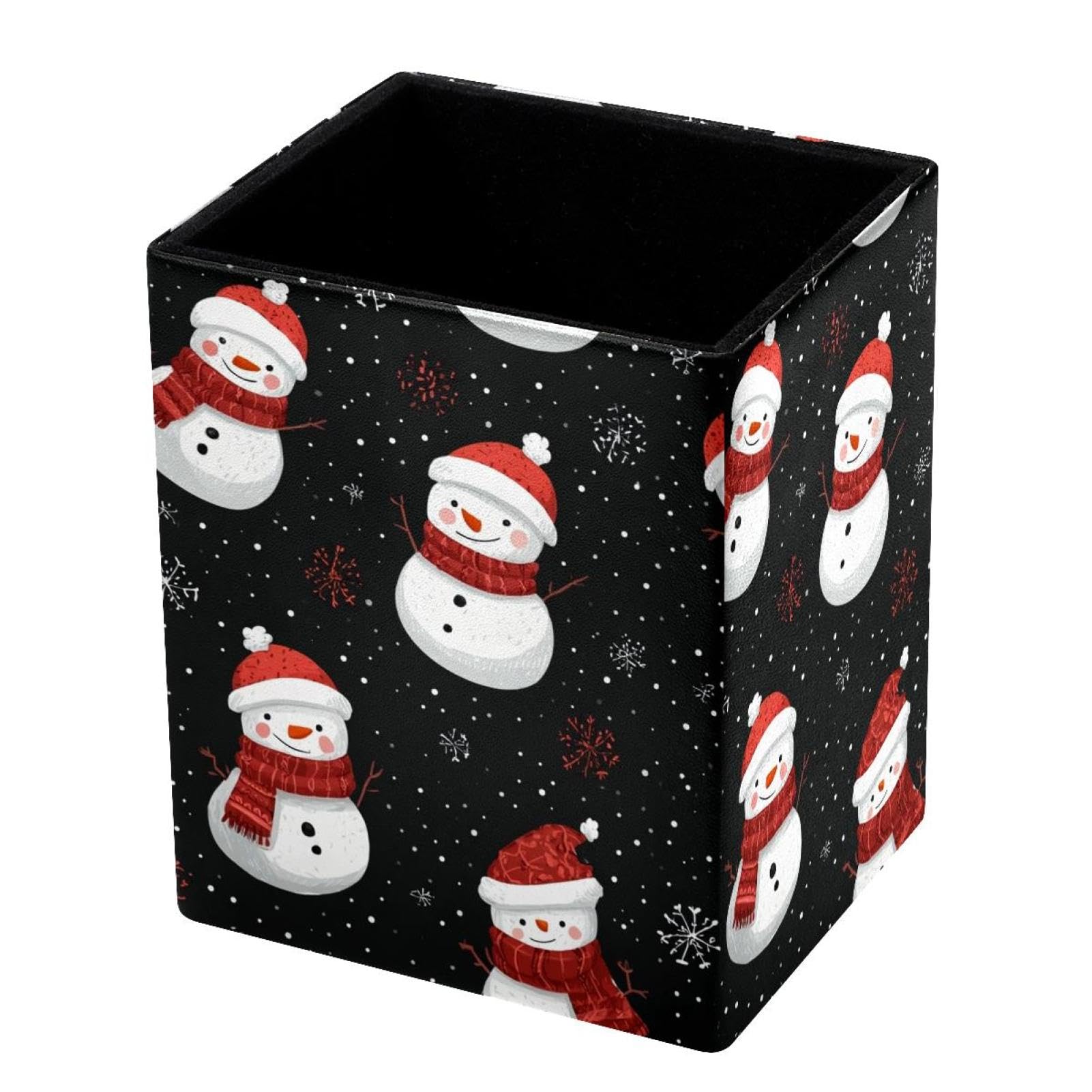 VAPOKF Pencil Holders for Desk, Christmas Snowman Printed Pen Holders Pen Pot Makeup Brushes Storage Desktop Stationery Supplies Organiser for Home Office