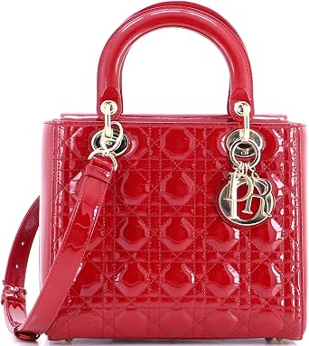 Pre-Loved Lady Dior NM Bag Cannage Quilt Patent Medium, Red