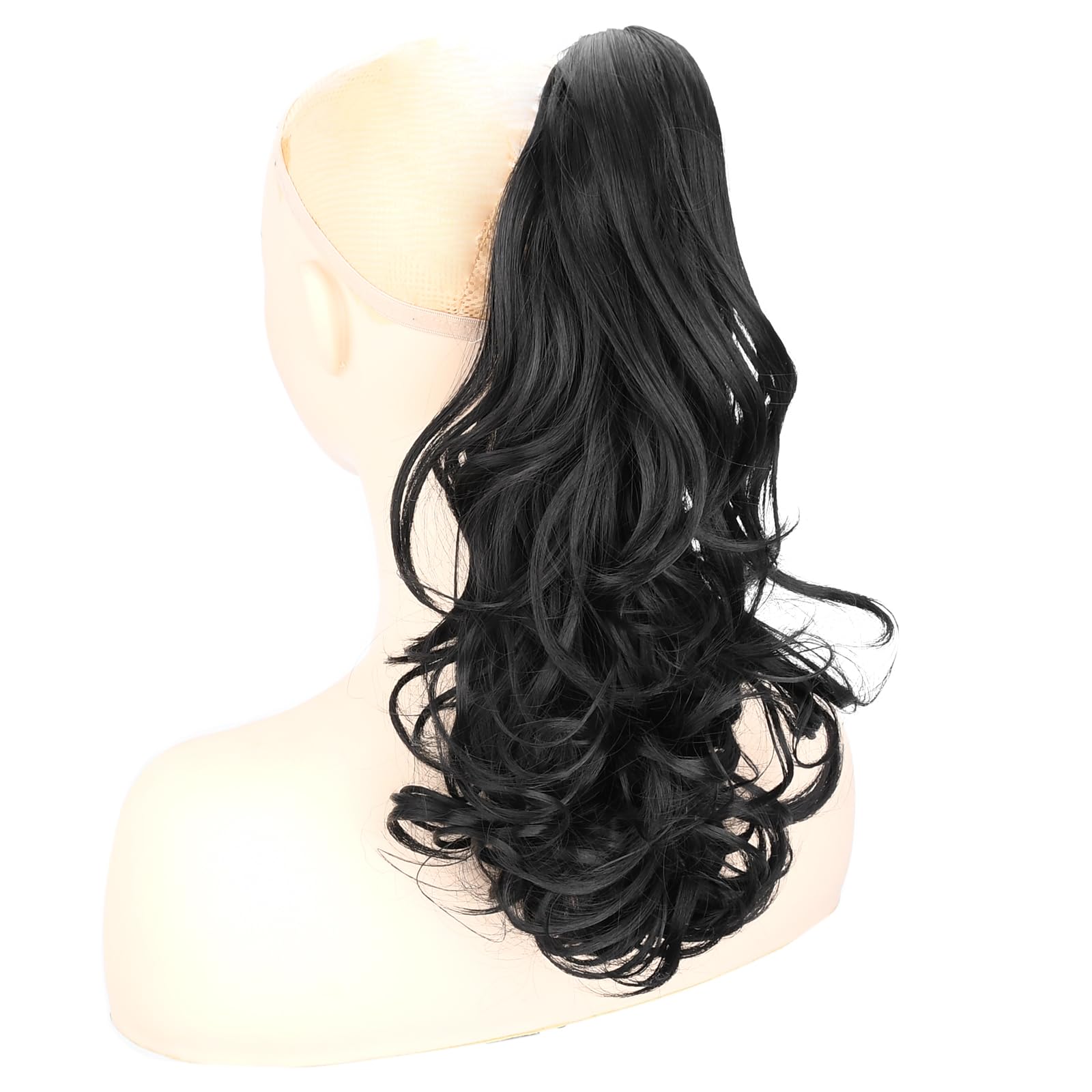 BOBIYA 13 Inches Claw Clip in Loose Curly Synthetic Wrap Around Ponytail Extensions Pony Tail Clip In Extensions (Natural Black) - Image 3