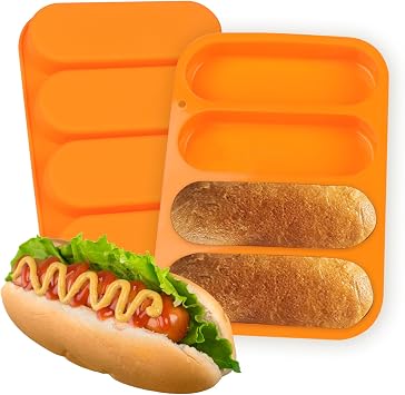 Hot Dog Bun Pan, 2 Pack Silicone HotDog Bun Mold, 6 Inch