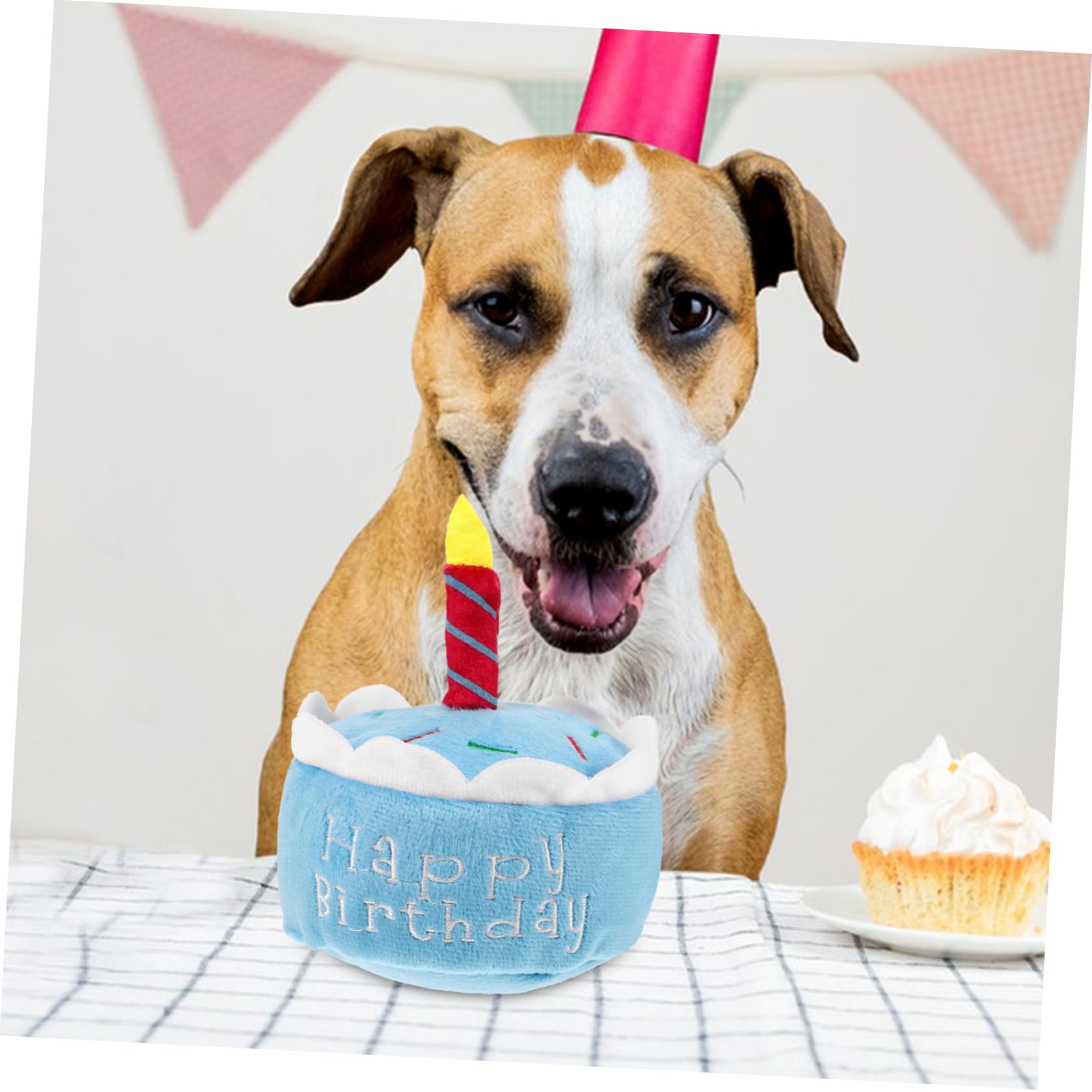 Jlobnyiun Gâteau d'anniversaire pour Chien | Gâteau à mâcher en Peluche | Jouet à mâcher Durable et Lavable en Forme de gâteau d'anniversaire pour Chiots Chiens pour garçons ou Filles avec couineur
