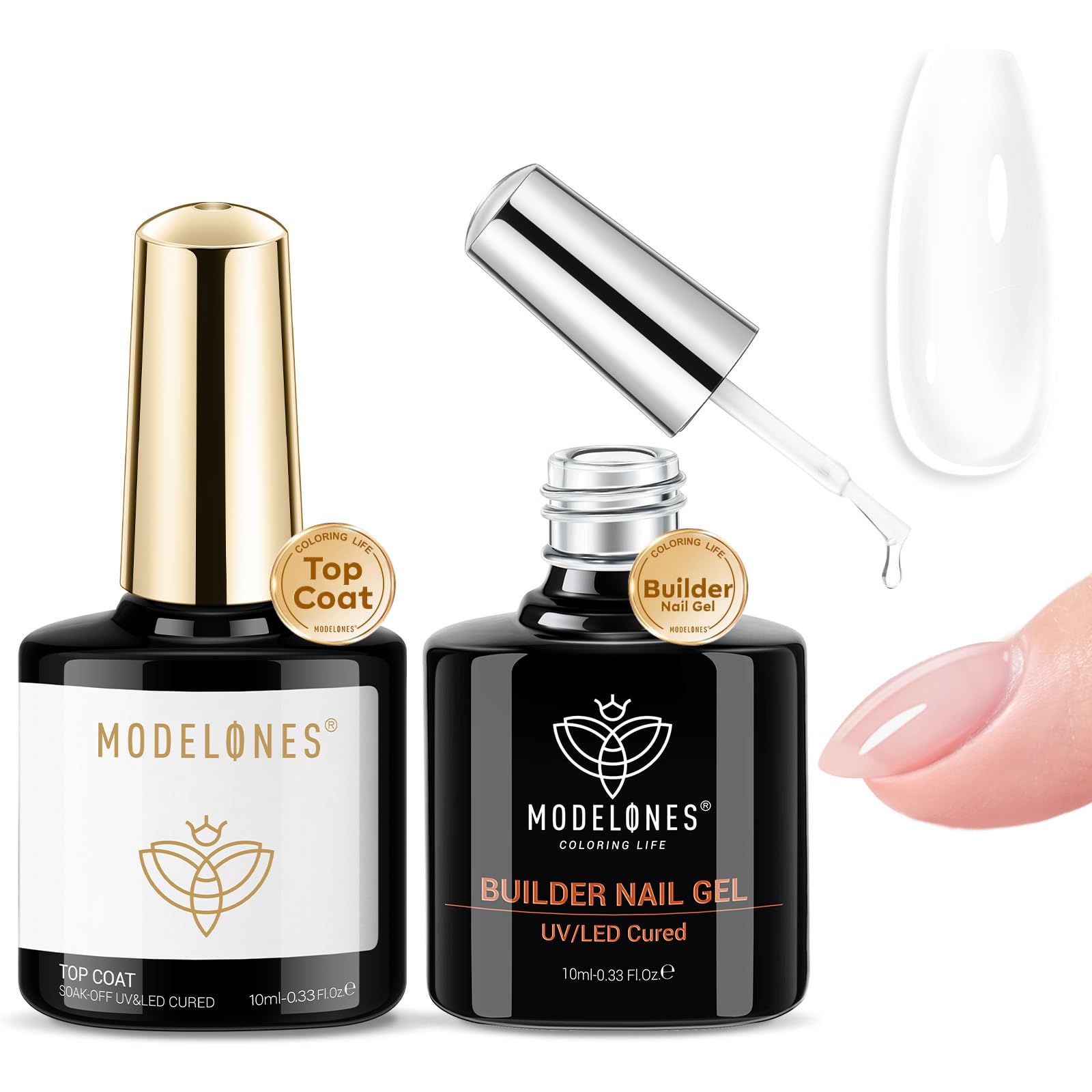 Builder Nail Gel with Gel Top Coat, 8-In-One Clear Builder Acid Free Top Coat for Nail Thickening Apex Building Extension Shine Finish and Long Lasting, LED Lamp Cured 10ml DIY Home Salon