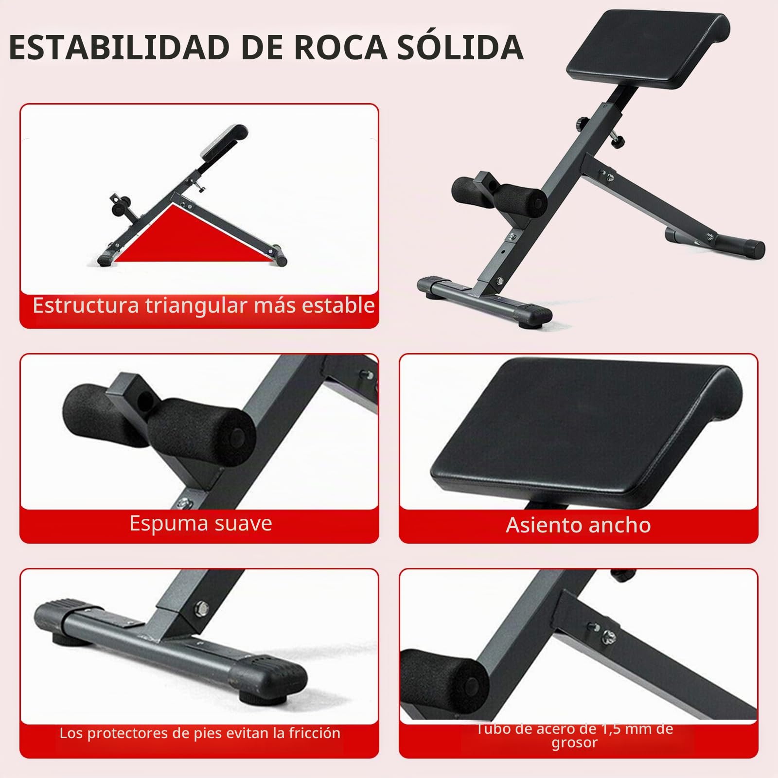 Hyperextension - Silla romana plegable con extensión de espalda y entrenador abdominal, 5 sillas romanas ajustables, banco de hiperextensión, glúteos, entrenamientos abdominales, equipo de ejercicio
