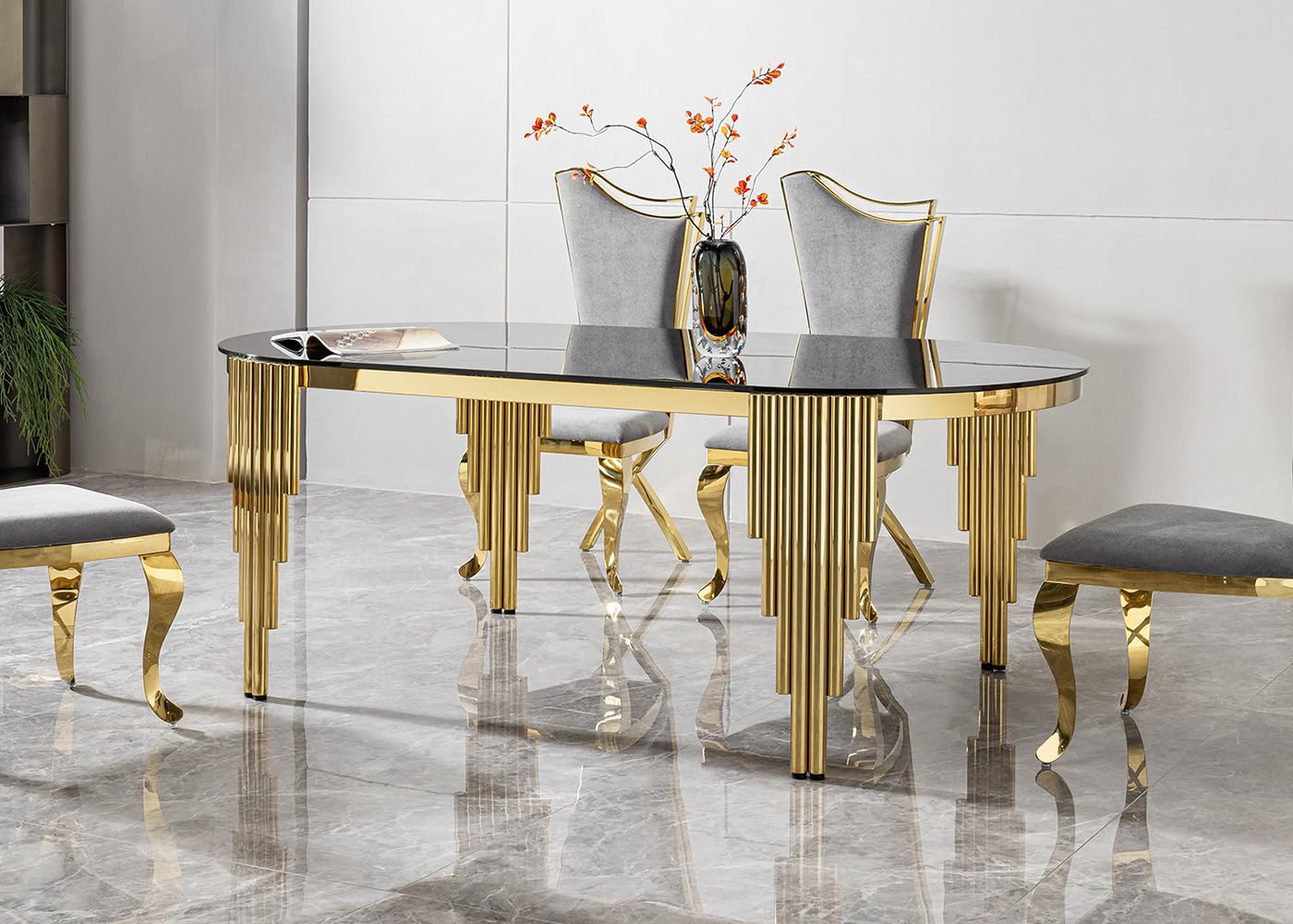 Amazon.com - Homfii 79.53" Dining Table for 6-10,Elegant Kitchen Table with Black Glass Dining ...