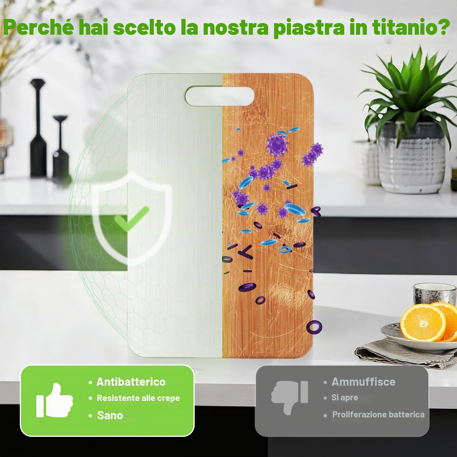 Tagliere in titanio double-face, 100% puro titanio, per cucina, per uso alimentare, antimacchia, durevole e facile da pulire (34 x 23 cm)