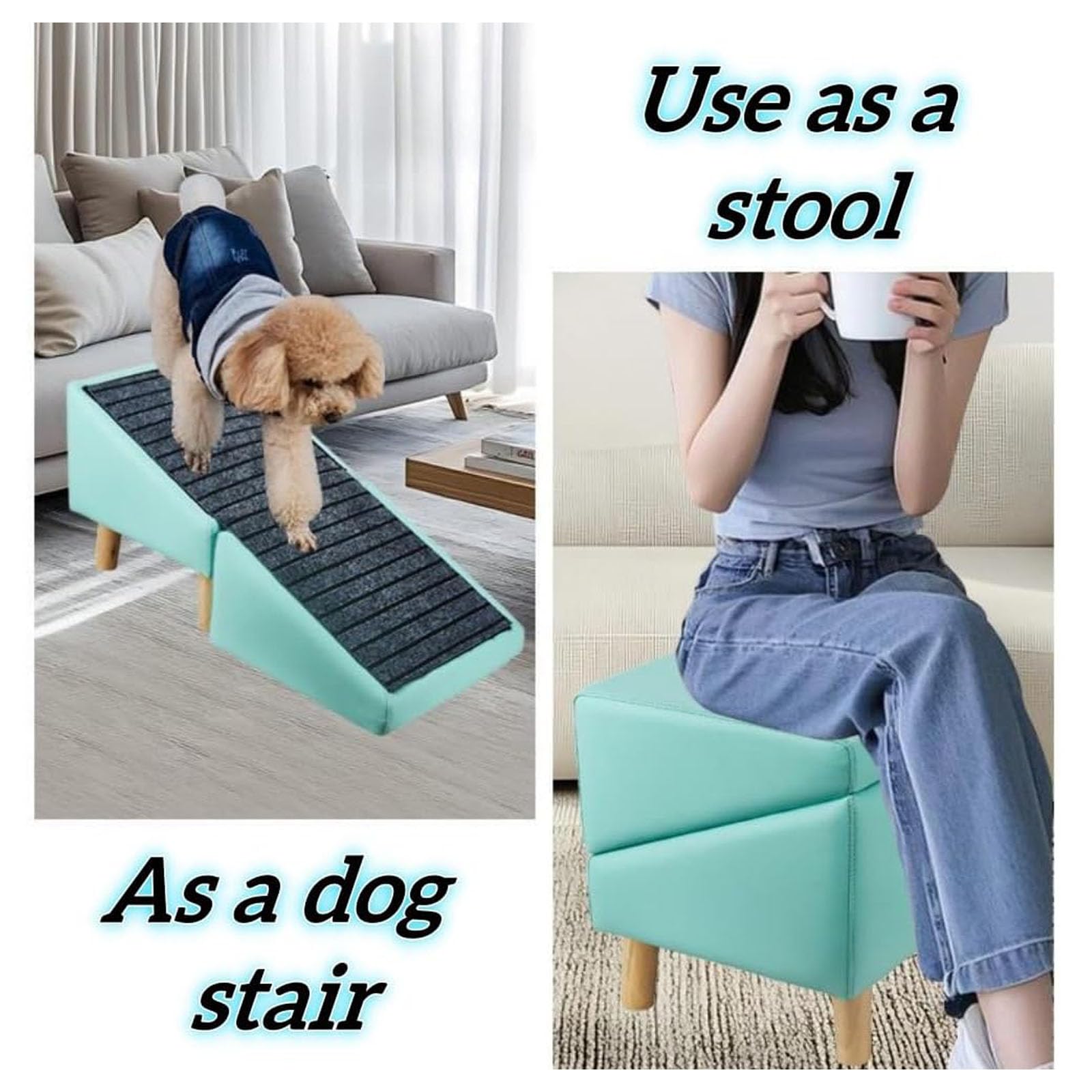 Rampa/Pouf per Cani 2 in 1, Sgabello Pieghevole con Tappetino Antiscivolo Rimovibile, scaletta per Animali Domestici in Similpelle per Cani Giovani, feriti e Anziani