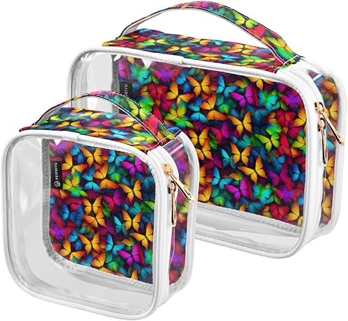 Colorful Butterfly Clear Toiletry Bag for Traveling,2 Pack Makeup Cosmetic Bag with Zipper,Travel Bag for Toiletries,Travel Essentials 21215252