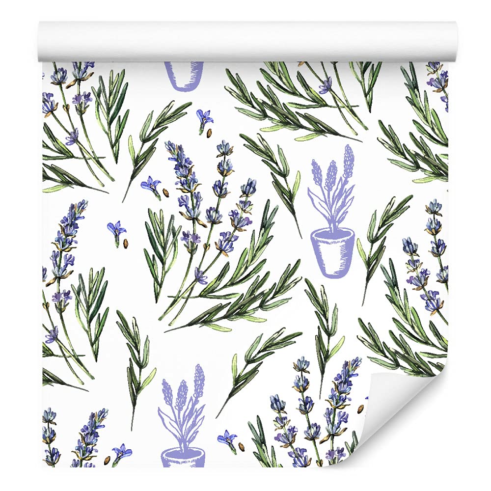 Muralo Tapeta 10 m, rolka flizeliny, kwiaty, lawendy, liście, natura, rośliny, łodygi, tapeta z włókniny, 1000 x 53 cm, tapeta ścienna, do salonu, sypialni, nowoczesna dekoracja ścienna
