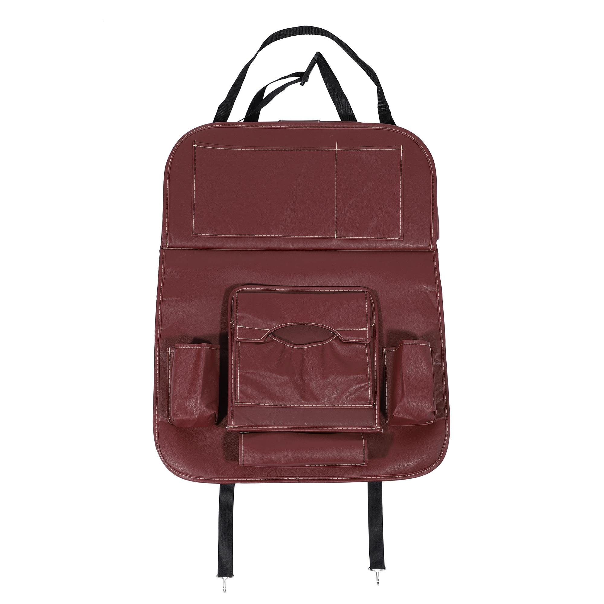 X AUTOHAUX Car Back Seat Organizer Mat Foldable Garbage Bag Tray PU Leather Red, 25.20"x18.90"