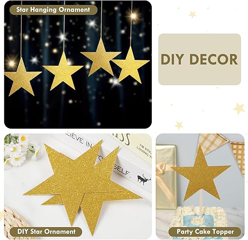 Miniatura 3 de 100 piezas de estrellas doradas con purpurina de 6 pulgadas con doble impresión de estrellas de papel con estrellas doradas, decoración de tablón de