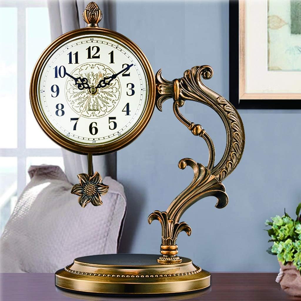 Retro Clock Mantel Clock Living Room Desk Clock/Home Mantel Clock/Desktop Pendulum Clock/Bedroom Table Clock/Silent, Metal Material, 15.4 Inches Modern Clock