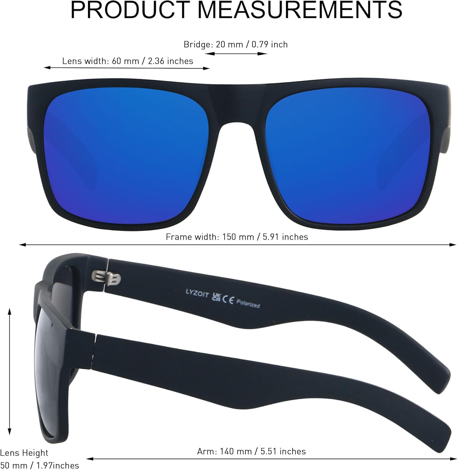 LYZOIT Extra Large Sunglasses for Big Wide Heads Mens Polarized XL Oversized Square Sun Glasses