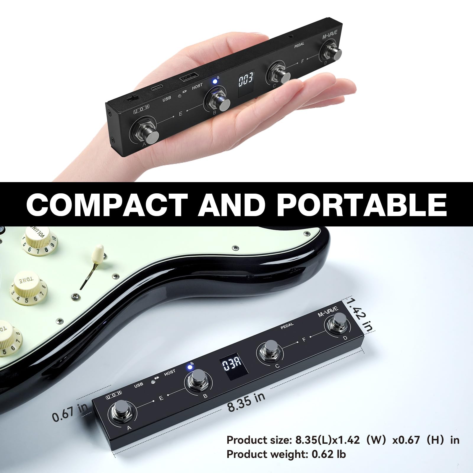 M-VAVE Chocolate Plus - Pedale per girare pagina wireless, controller MIDI a pedale, 4 pulsanti, Bluetooth, ricaricabile, per controllo di commutazione