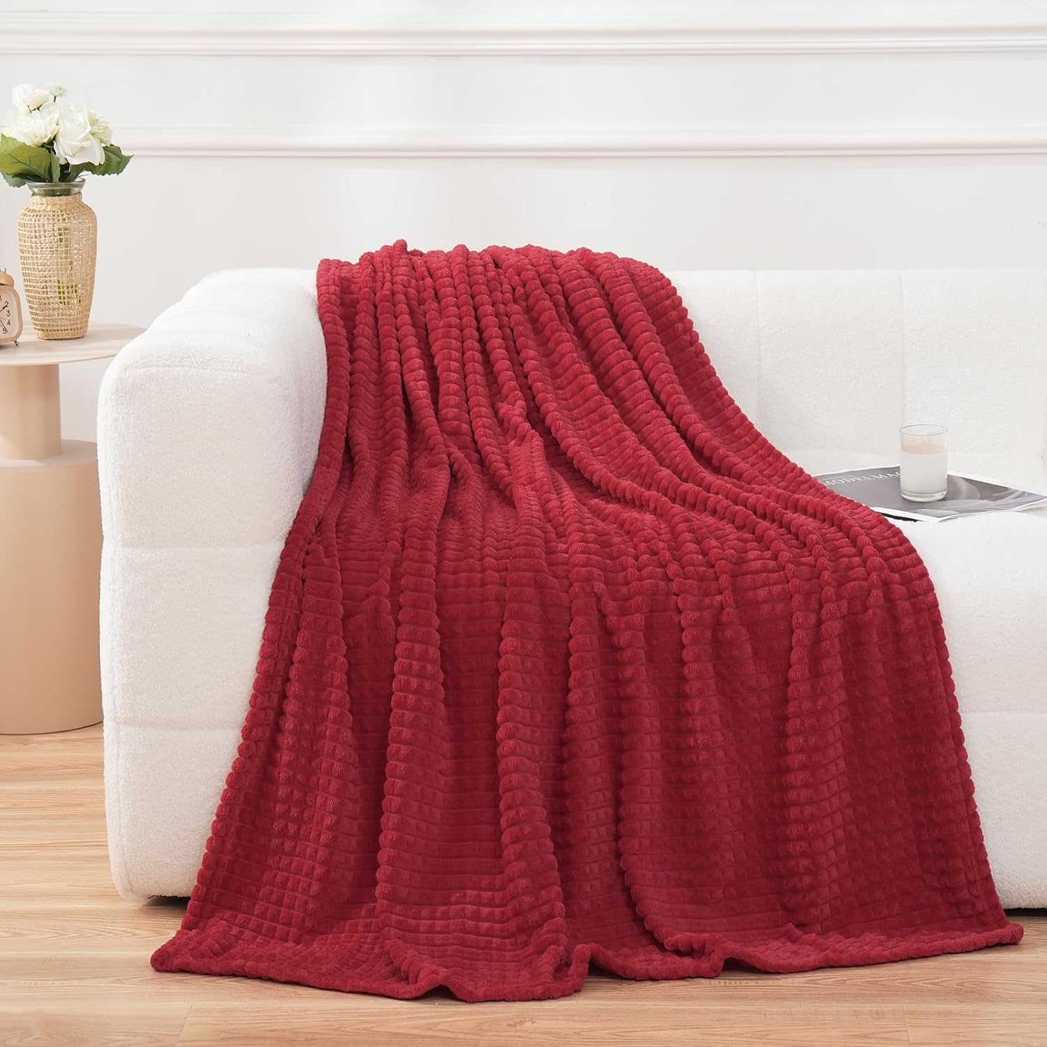 Puncuntex Red Fleece Throw Blanket 50"×60",Super Soft