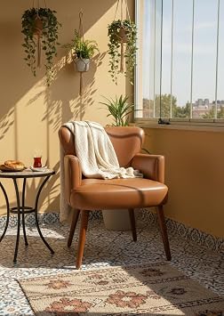 Tekli Berjer Koltuk - Suni Deri - Ceviz Ah ap Ayakl  - Modern Retro Tasar m - Balkon, Ofis ve Salon Koltu u Taba Kahverengi