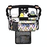 TOPDesign Universal Baby Stroller Organizer Caddy with Detachable Mesh Bag & Heightened Insulated Cup Holders & Non-Slip Secure Hooks Accessories, Fits Most Strollers (Colorful)
