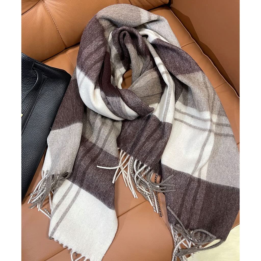 Sciarpa Calda Luxury Plaid Sciarpa Inverno Caldo Cashmere Donne Lunghe Sciarpe Femminili Signora Nappa Scialle Grande avvolgibile per La Vita Quotidiana(Coffee Color)