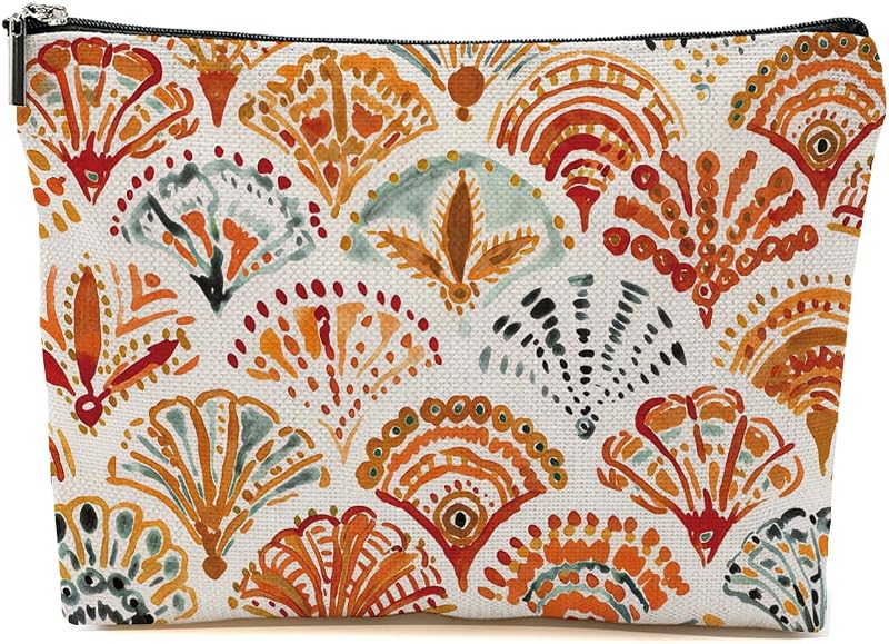 Necessaire de maquiagem Blue Leaves com estampa aquarela, zíper e alça para viagem