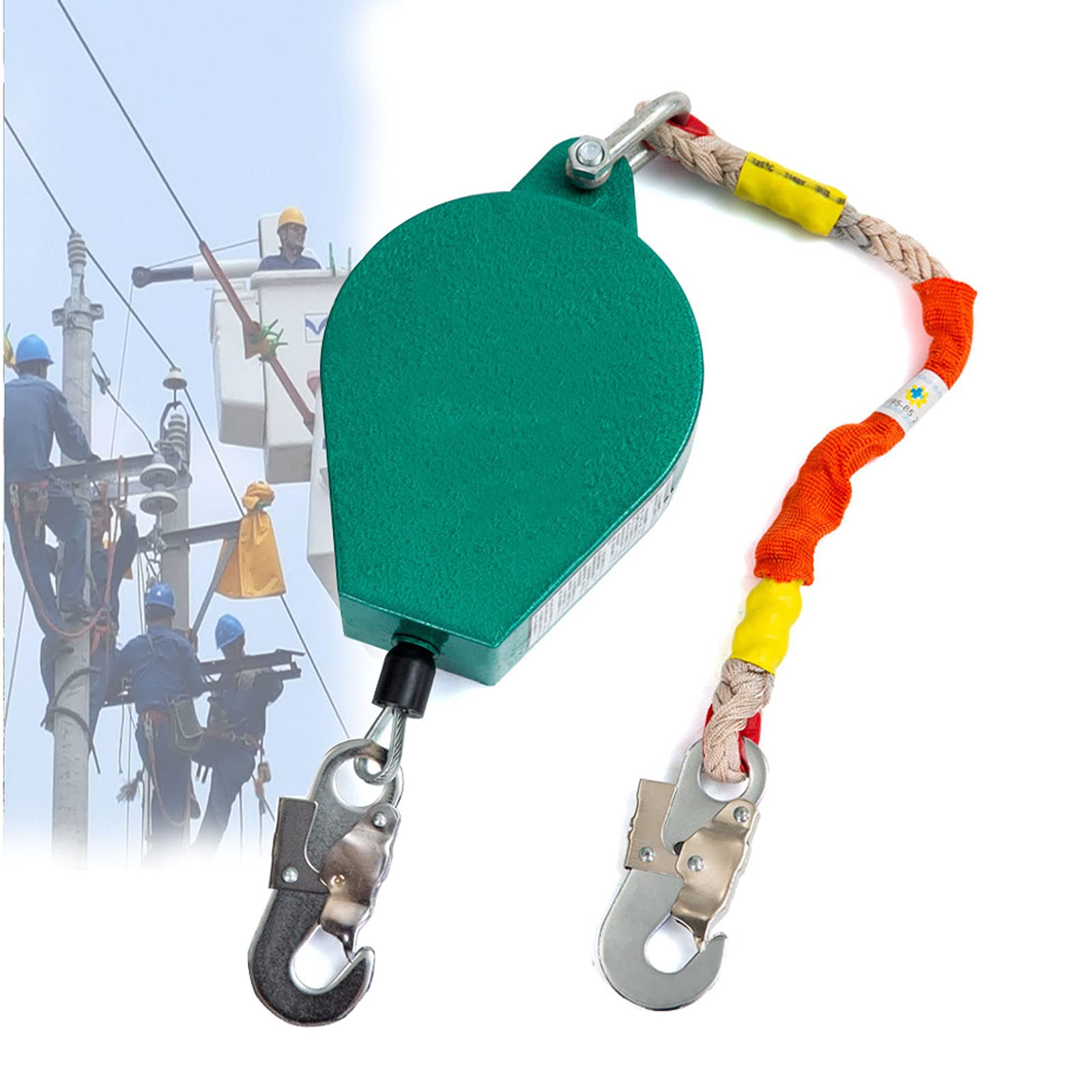Dispositivo de Seguridad Anticaídas Retráctil con Cuerda de Alambre y Gancho, Arnes de Seguridad Anticaídas Retráctil para Trípode Instalación de Ascensor, Estructura de Doble Cerradura, 3-20m