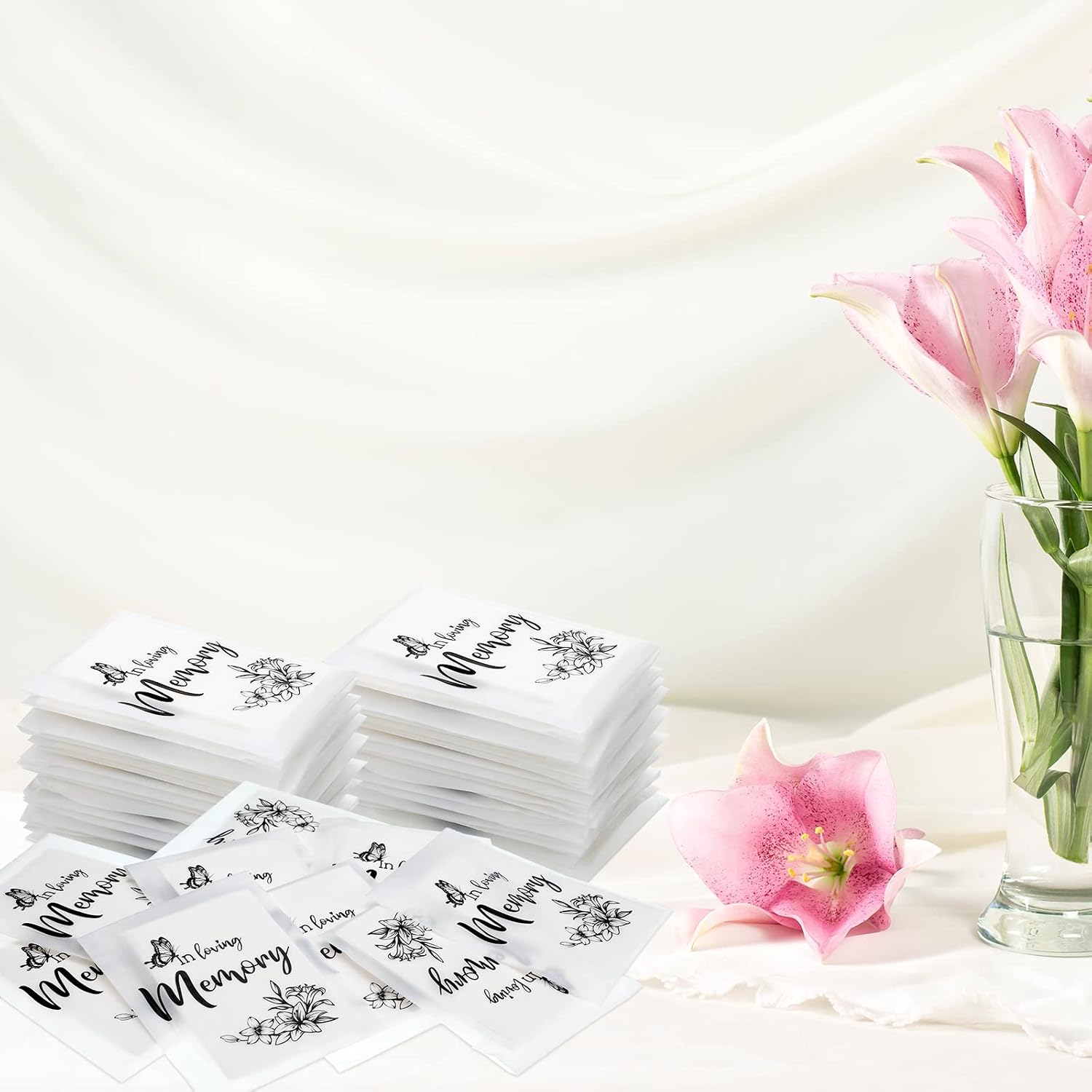 Eaasty 60 Pack Funeral Facial Tissues in Loving Memory Pocket Tissues Bulk Travel Funeral Favors Small Individual Napkins Packs for Memorial, Celebration of Life, 3. 54 x 4. 72 Inches