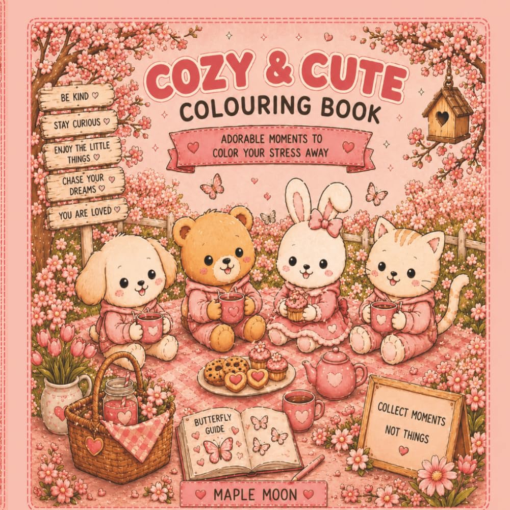 Cozy & Cute Coloring Book: Coloring Pages with Adorable Animals, Cozy Moments, Sweet Adventures, and Relaxing Scenes for Adults and Teens