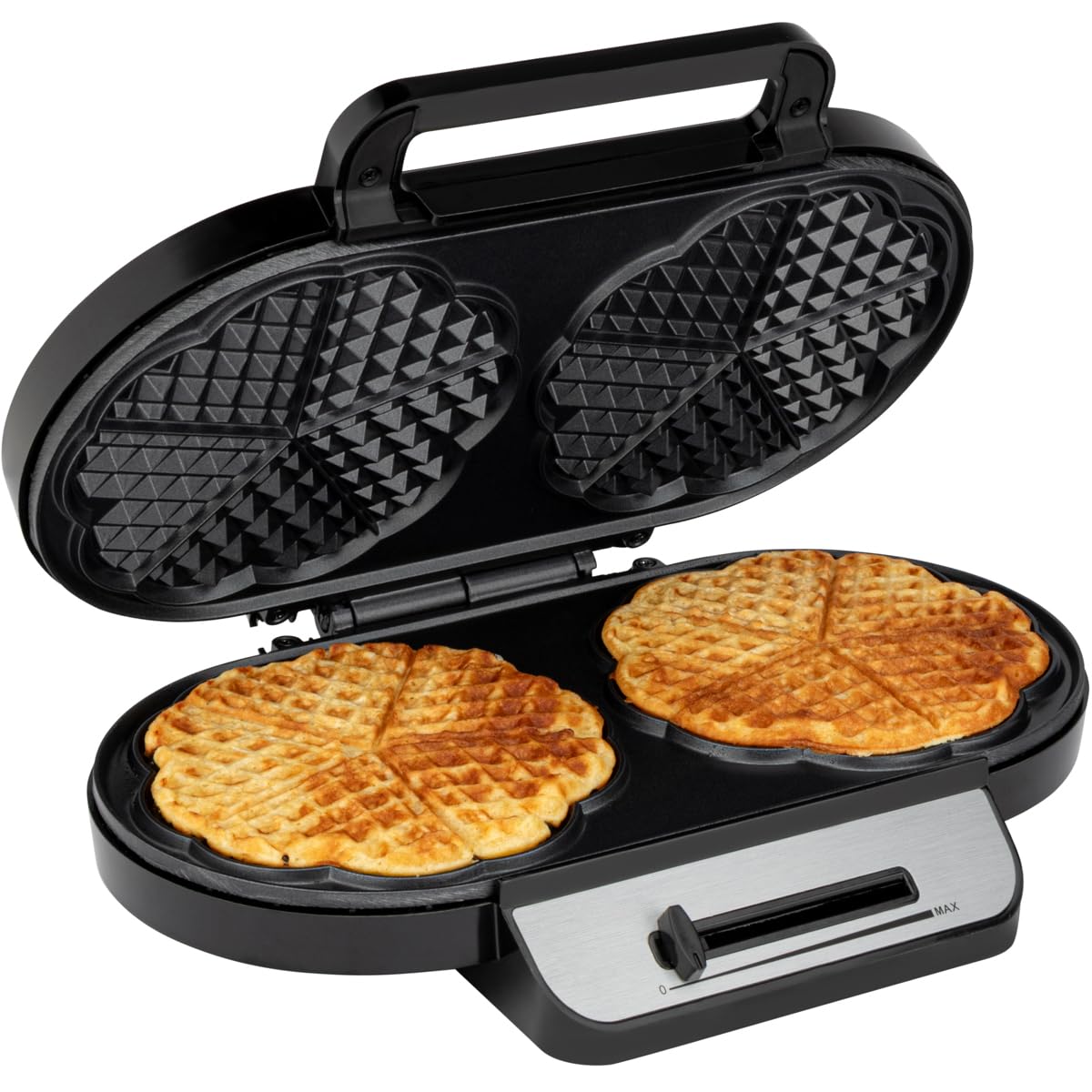 Clatronic Gaufrier Électrique - Machine à Gaufre - Appareil à Gaufre Professionnel - WA 3745 Noir/Acier Inoxydable