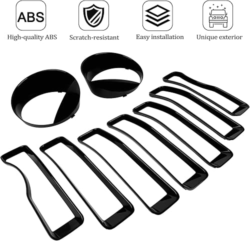 Miniatura 5 de LAIKOU 9 piezas mejoradas para parrilla delantera y cubierta de lámpara de faro, accesorios exteriores para Jeep Wrangler JL JLU SportSports 2018