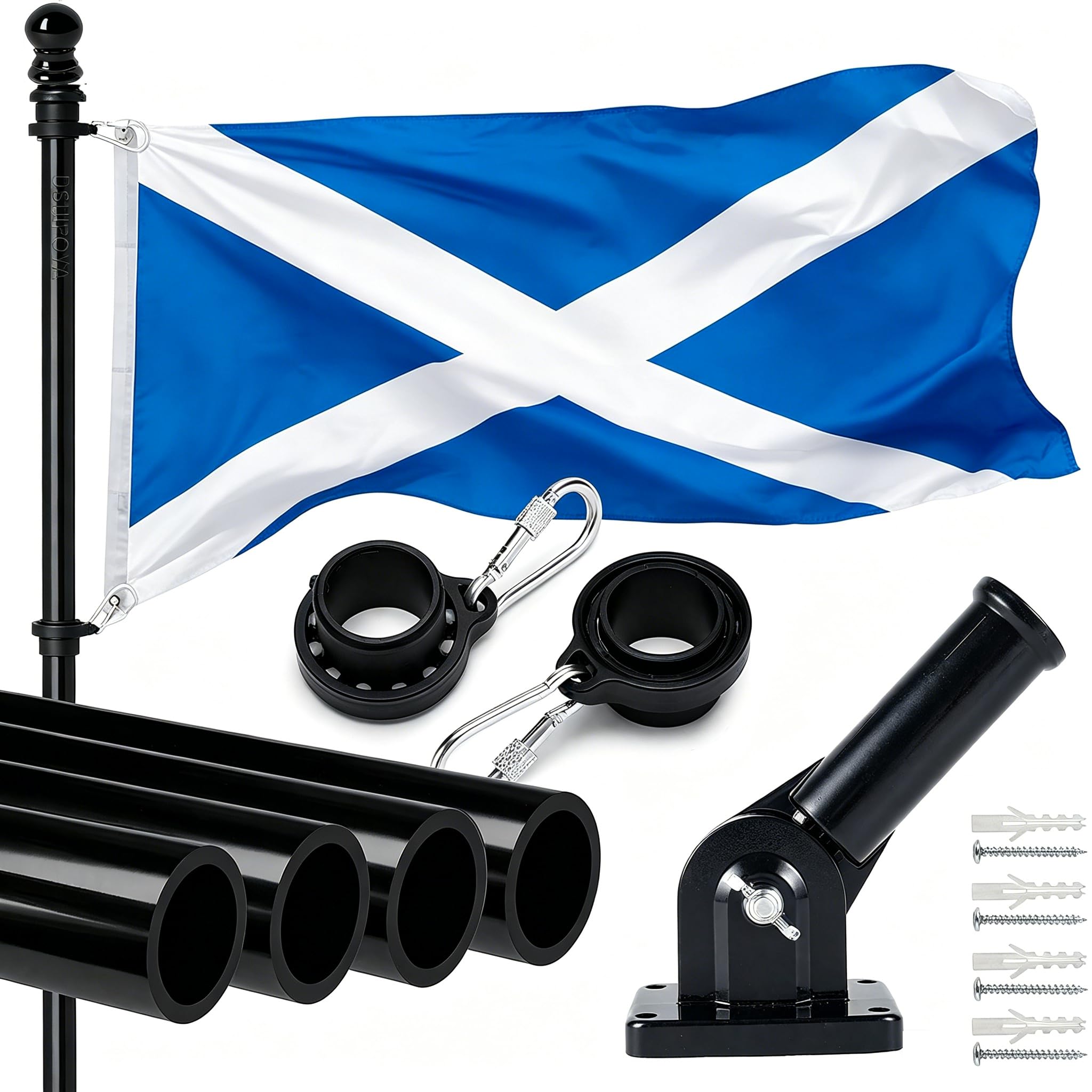 Scottish Flag with Pole, Large Scottish Flag With 5FT Wall Mounted Flagpole Kit, Adjustable Mounting Bracket, Scottish Flags 5FTx3FT with Eyelets, Flags Poles Set for Garden Yard Outdoor