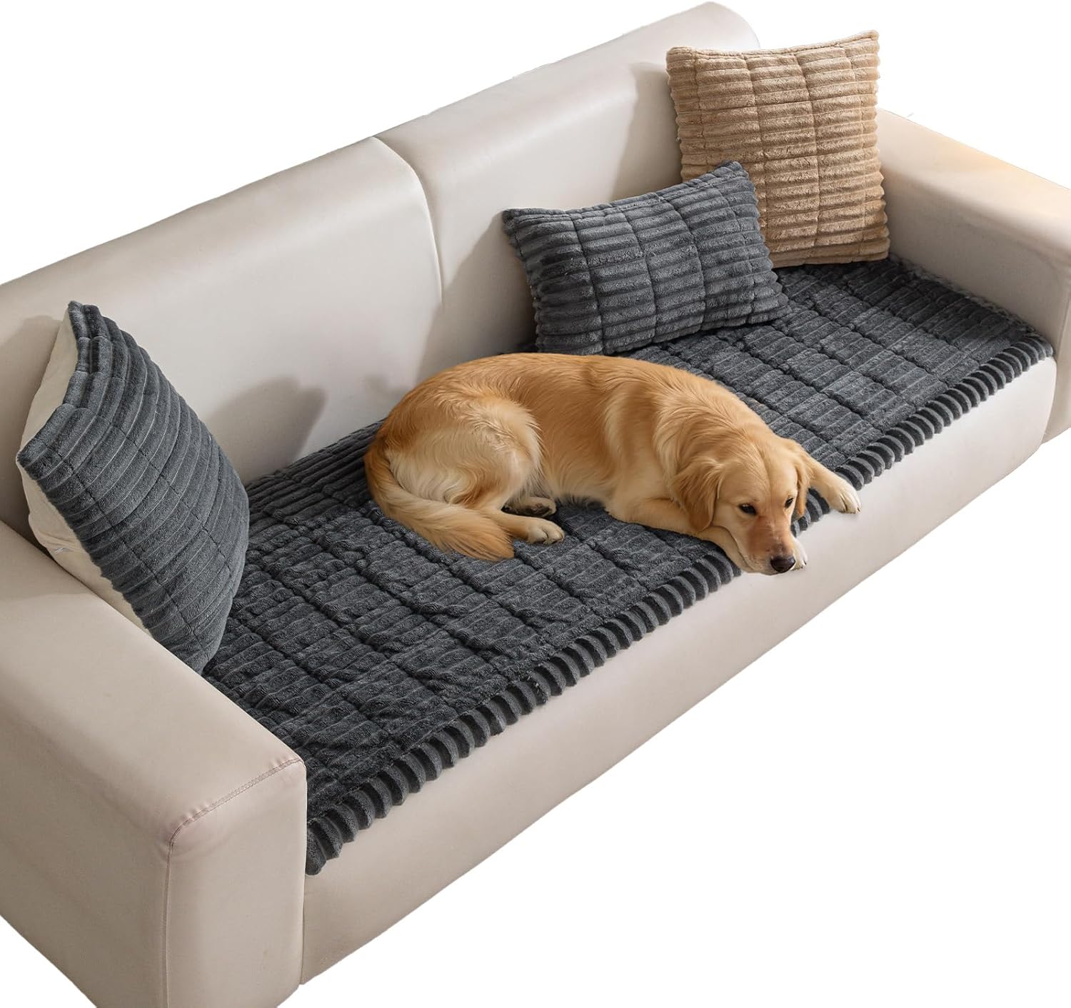 Premium Soft Couch Cover for Pets - Luxury Fabric Sofa Protector Washable Non-Slip for Enhanced Comfort and Home Decor(Dark Gray,27.6″x82.7″)