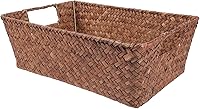 Vista 10 de Angoily Cesta de almacenamiento tejida a mano de hierba marina, organizador rectangular para escritorio, cesta portátil de hierba marina, asa