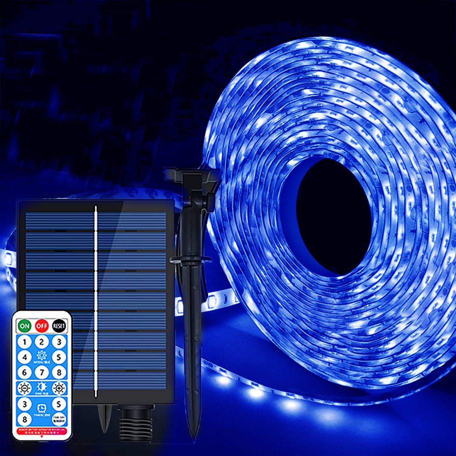 KINGCOO Solar LED Streifen Lichter Außen, Wasserdicht 10M 560Led Lichtleisten Solar Seilleuchten Lichterkette mit Fernbedienung für Garten Terrasse Hochzeit Party Weihnachtsdekoration (Blau)