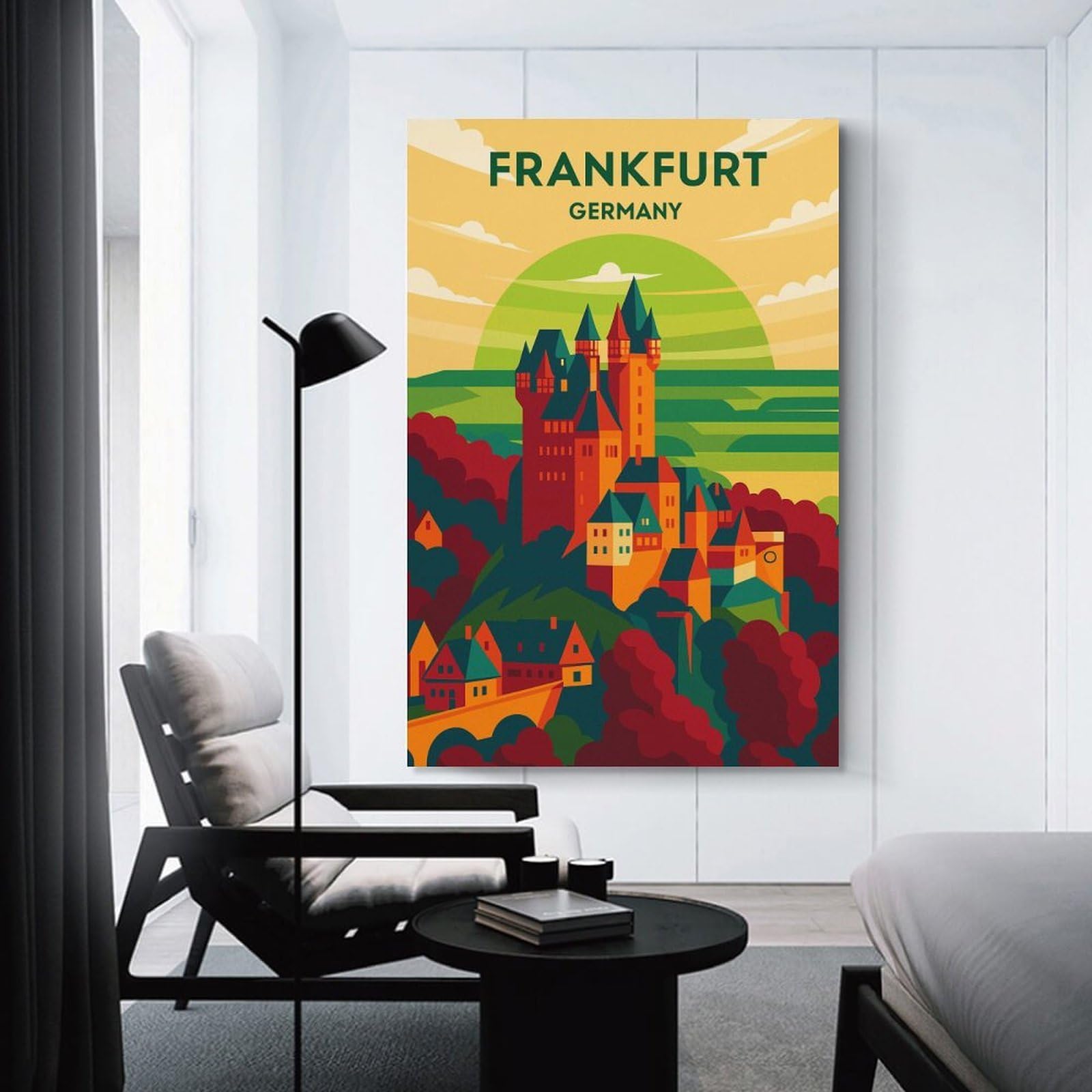 Junmoney Frankfurt Germany Travel Canvas Wall Picture 16x24inch(40x60cm), for Study, Office Or Focused Interiors, Home Office Artwork with Decorative Appeal
