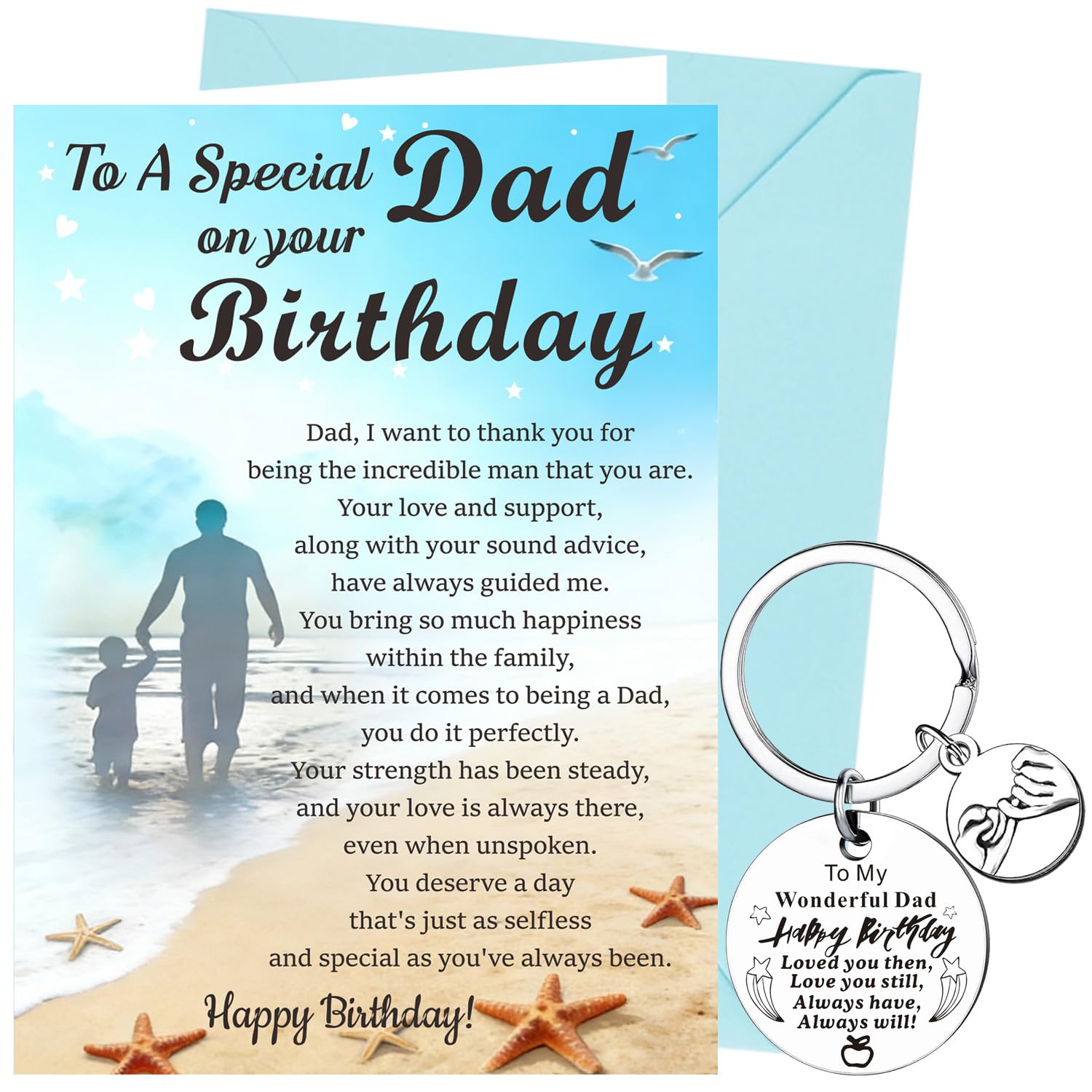XINDY Dad Birthday Card for Him, Sentimental Wording Happy Birthday Card Dad Keyring Gifts for Dad from Daughter Son with Envelope