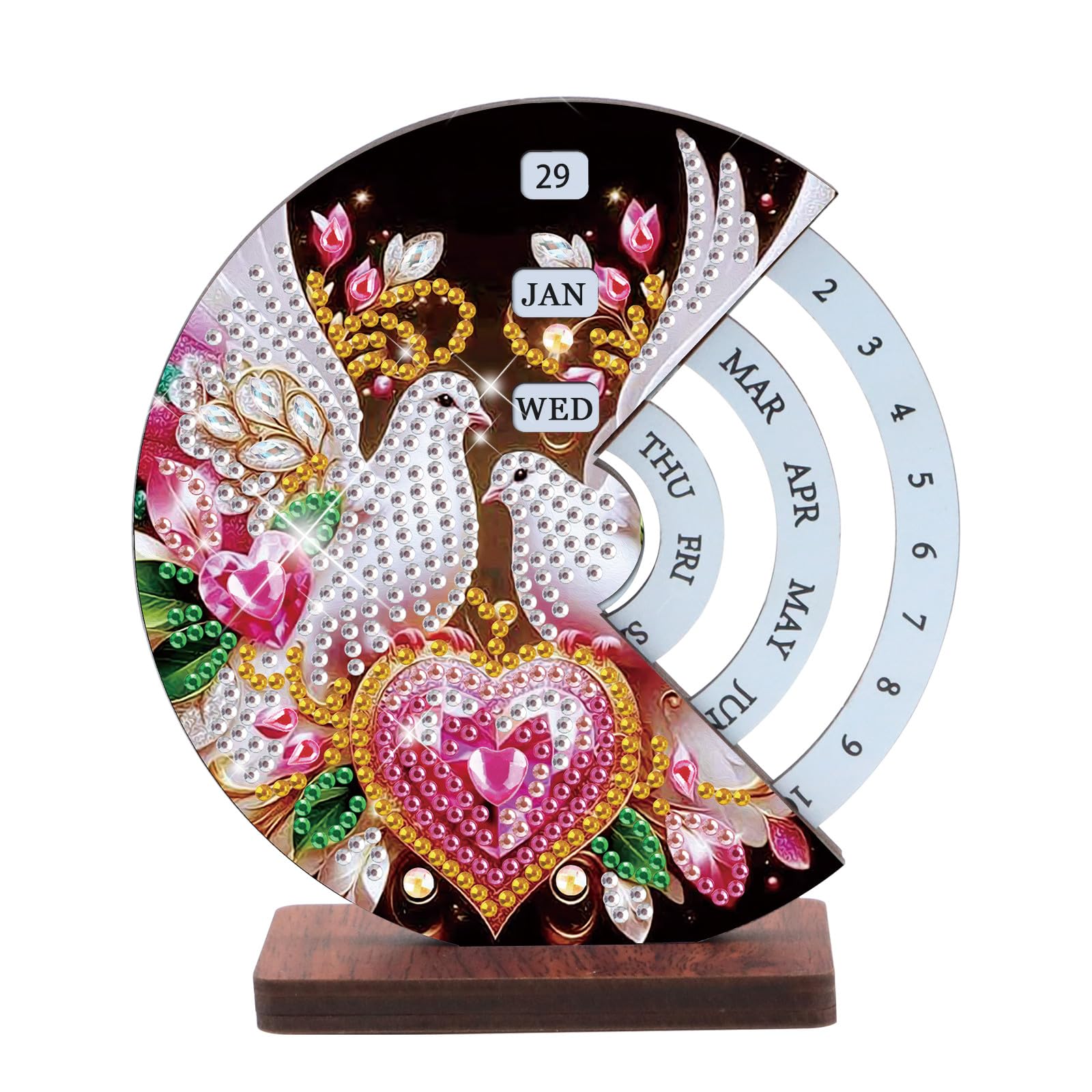 CustmArti DIY Diamond Art Painting Wooden Rotatable Calendar Creative Design Home Decoration Desktop Ornament For Office And Room Decor-Pigeon