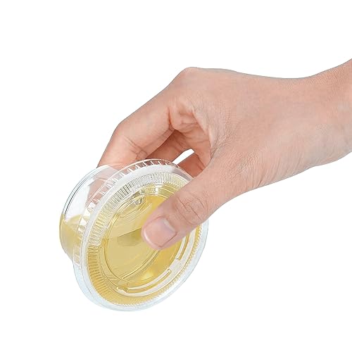 Miniatura 20 de TashiBox 4 oz vasos de plástico/porción tazas/tazas de souffle con tapas desechables, 100 conjuntos