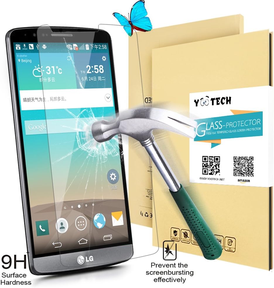 Yootech® LG G3 Tempered Glass Screen Protector - Premium Tempered Glass Screen Protector(2.5D 9H Hardness, Superslim 0.26mm) for LG G3 - The Best LG G3 Screen Protector To Guard Against Scratches and Drops - Ultra HD Clear With Maximum Touchscreen Accuracy - Lifetime Warranty