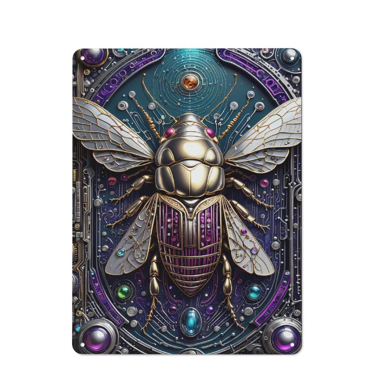 Galactic Cicada Chronicles Vintage Tin Sign 40x30cm, Rustic Bistro Wall Plaque for Coffee Bar, Kitchen, Bistro Or Tea Corner