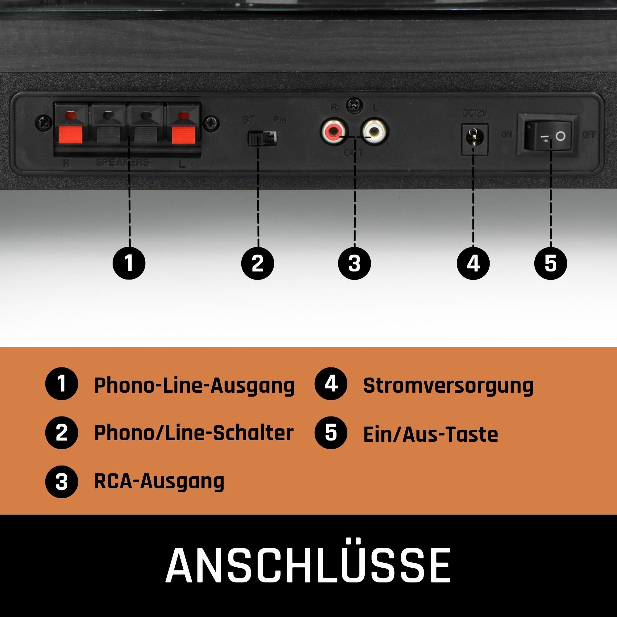 Lenco LS-300BK - Plattenspieler - Schallplattenspieler | LS-300 - Vinyl Player - Bluetooth - 2 x 10 W RMS - Riemenantrieb - Auto-Stopp - MDF-Gehäuse